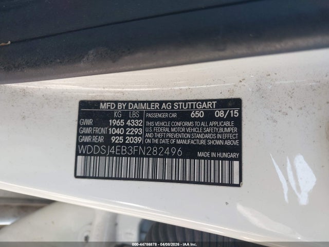 Продаж на аукціоні авто 2015 Mercedes-benz Cla 250, vin: WDDSJ4EB3FN282496, номер лоту: 44786878