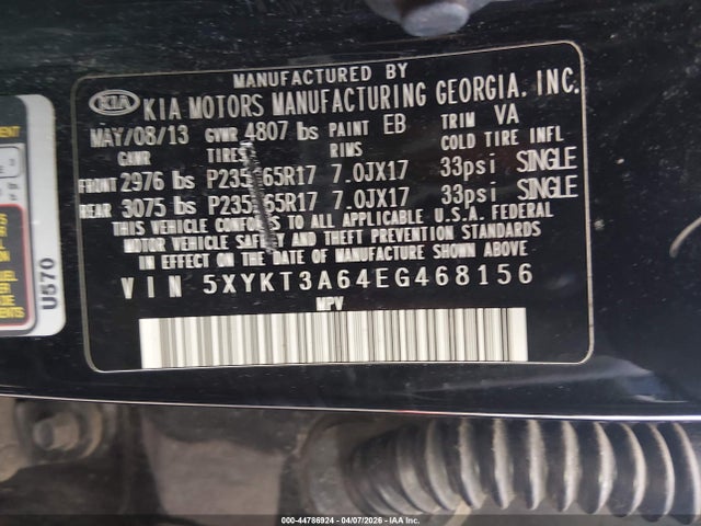 Aukcja sprzedaży 2014 Kia Sorento Lx, vin: 5XYKT3A64EG468156, numer aukcji: 44786924