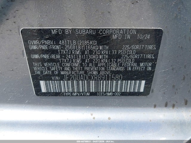 44786931 :رقم المزاد ، JF2GUADCXR8911580 vin ، 2024 Subaru Crosstrek Premium مزاد بيع