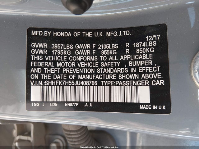 2018 HONDA CIVIC SHHFK7H55JU408766 Photo 8