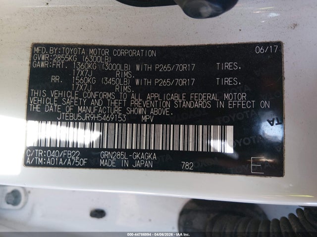 Aukcja sprzedaży 2017 Toyota 4runner Sr5, vin: JTEBU5JR9H5469153, numer aukcji: 44786994