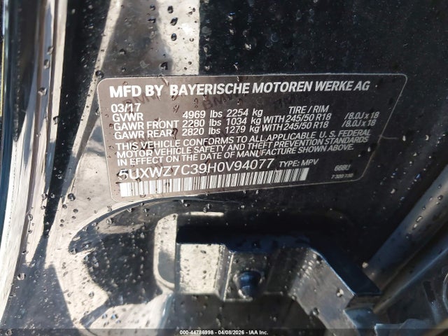 44786998 :رقم المزاد ، 5UXWZ7C39H0V94077 vin ، 2017 Bmw X3 Sdrive28i مزاد بيع
