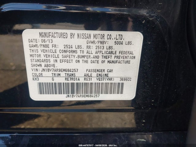 44787017 :رقم المزاد ، JN1BV7AR9EM684257 vin ، 2014 Infiniti Q50 Premium مزاد بيع