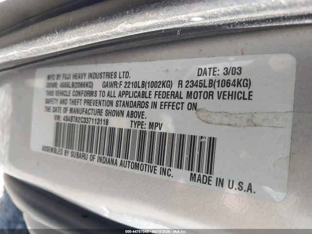 Aukcja sprzedaży 2003 Subaru Baja Sport, vin: 4S4BT62C337113118, numer aukcji: 44787040