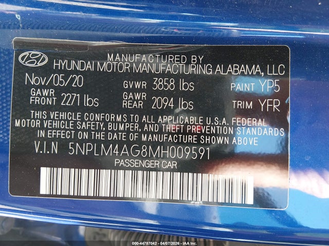 5NPLM4AG8MH009591 Hyundai ELANTRA SEL