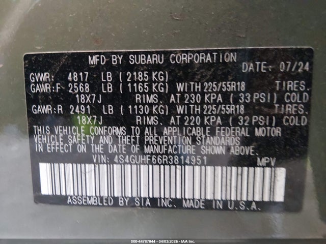 4S4GUHF66R3814951 Subaru Crosstrek Sport