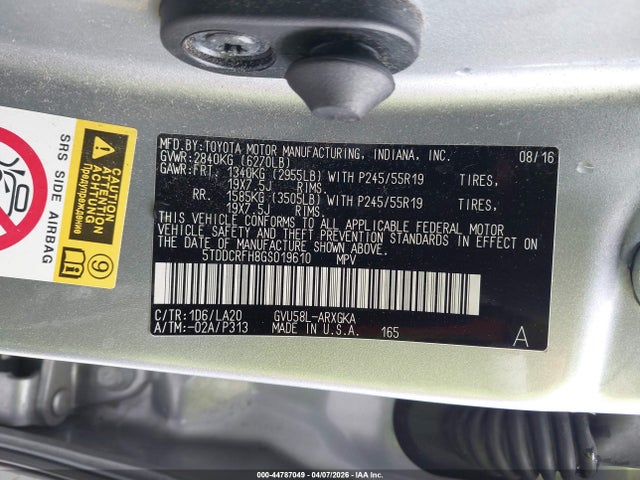 5TDDCRFH8GS019610 Toyota Highlander Hybrid Limited Platinum V6