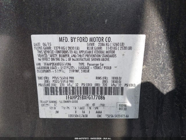 Aukcja sprzedaży 2015 Ford Taurus Sel, vin: 1FAHP2E8XFG177086, numer aukcji: 44787072