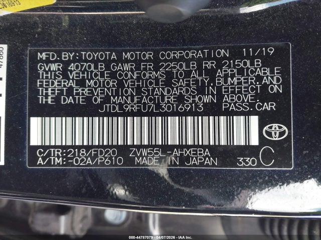 JTDL9RFU7L3016913 Toyota Prius Le Awd-e