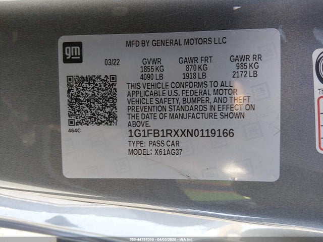 1G1FB1RXXN0119166 Chevrolet Camaro Rwd 1lt