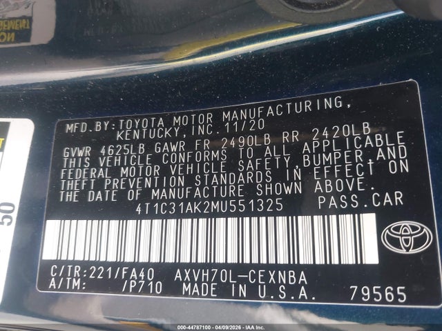 Toyota Camry Le Hybrid 2021 4T1C31AK2MU551325 Image 9