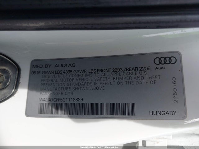 44787101 :رقم المزاد ، WAUA7GFF5G1112329 vin ، 2016 Audi A3 1.8t Premium مزاد بيع