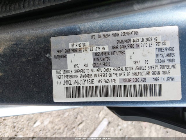44787114 :رقم المزاد ، JM1GL1VM7J1311816 vin ، 2018 Mazda Mazda6 Touring مزاد بيع