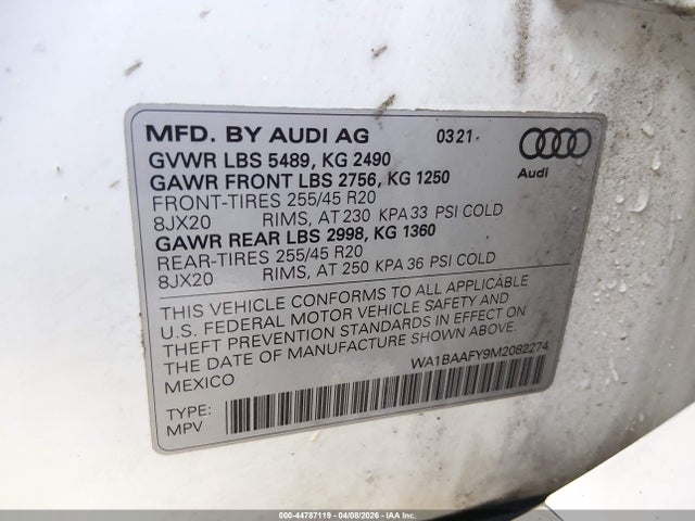 Продажа на аукционе авто 2021 Audi Q5 Premium Plus 45 Tfsi Quattro S Tronic, vin: WA1BAAFY9M2082274, номер лота: 44787119