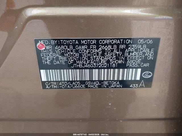 2007 LEXUS ES 350 JTHBJ46G372021181 Photo 8