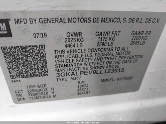 Продаж на аукціоні авто 2020 Gmc Terrain Fwd Slt, vin: 3GKALPEV9LL123915, номер лоту: 44787143