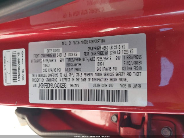 Aukcja sprzedaży 2018 Mazda Cx-5 Grand Touring, vin: JM3KFBDM8J0461293, numer aukcji: 44787145