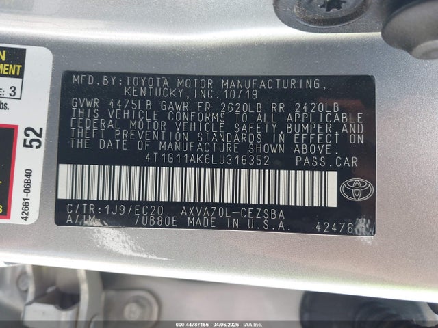 4T1G11AK6LU316352 Toyota Camry Se Nightshade Edition