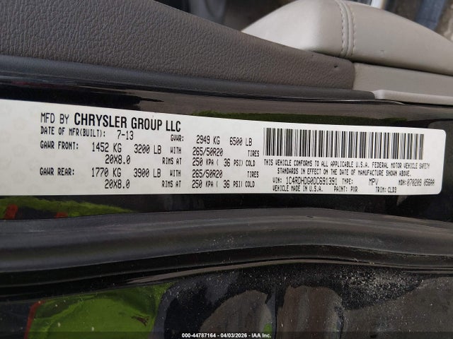 Продажа на аукционе авто 2013 Dodge Durango Crew, vin: 1C4RDHDG0DC691391, номер лота: 44787164