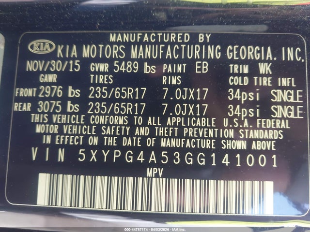 2016 KIA SORENTO 5XYPG4A53GG141001 Photo 8