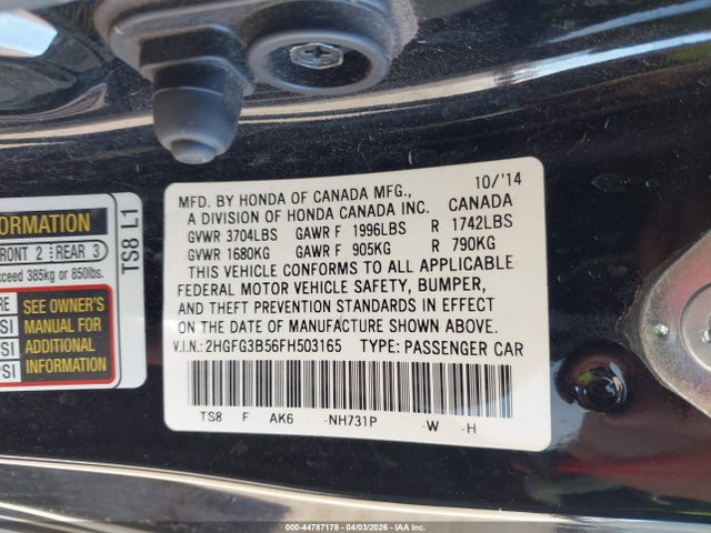 Honda Civic Lx 2015 2HGFG3B56FH503165 Image 9