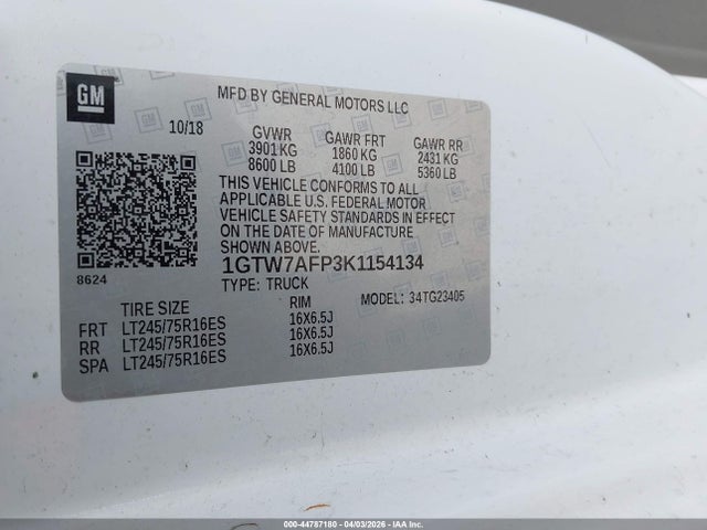 1GTW7AFP3K1154134 GMC Savana 2500 Work Van