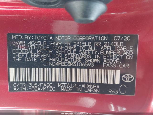 Продаж на аукціоні авто 2021 Toyota Corolla Se, vin: JTND4MBE3M3106593, номер лоту: 44787187