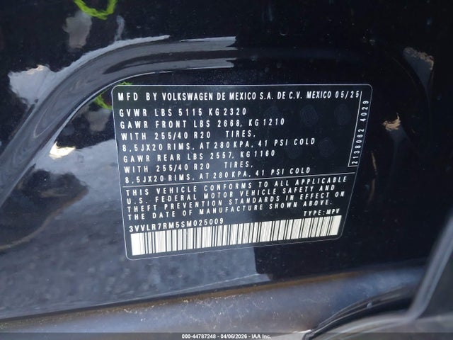 2025 Volkswagen Tiguan 2.0t Sel R-line მანქანა იყიდება აუქციონზე, vin: 3VVLR7RM5SM025009, აუქციონის ნომერი: 44787248
