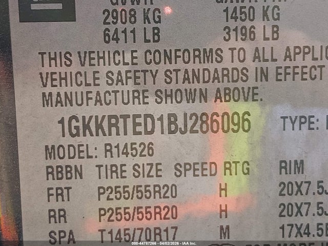 Aukcja sprzedaży 2011 Gmc Acadia Denali, vin: 1GKKRTED1BJ286096, numer aukcji: 44787266
