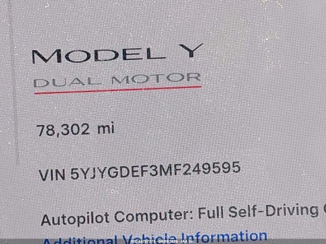 Продаж на аукціоні авто 2021 Tesla Model Y Performance Dual Motor All-wheel Drive, vin: 5YJYGDEF3MF249595, номер лоту: 44787275