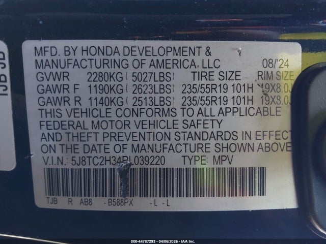 Aukcja sprzedaży 2024 Acura Rdx Standard, vin: 5J8TC2H34RL039220, numer aukcji: 44787293