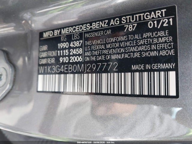 2021 Mercedes-benz A 220 მანქანა იყიდება აუქციონზე, vin: W1K3G4EB0MJ297772, აუქციონის ნომერი: 44787309