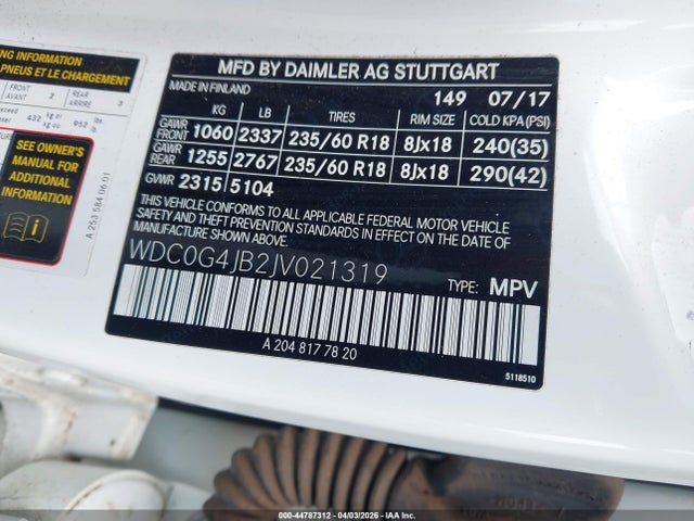 Продаж на аукціоні авто 2018 Mercedes-benz Glc 300, vin: WDC0G4JB2JV021319, номер лоту: 44787312