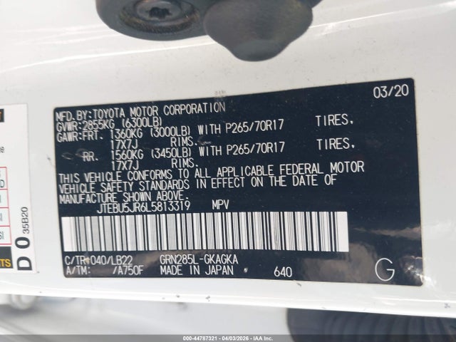 JTEBU5JR6L5813319 Toyota 4runner Sr5 Premium