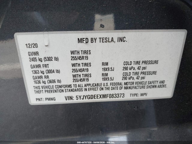 2021 TESLA MODEL Y 5YJYGDEEXMF083373 Photo 8