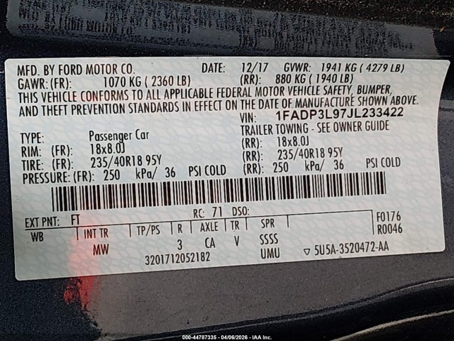 1FADP3L97JL233422 Ford FOCUS ST