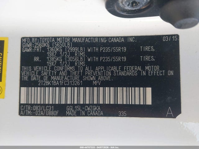Aukcja sprzedaży 2015 Lexus Rx 350 F Sport, vin: 2T2BK1BA1FC313261, numer aukcji: 44787333