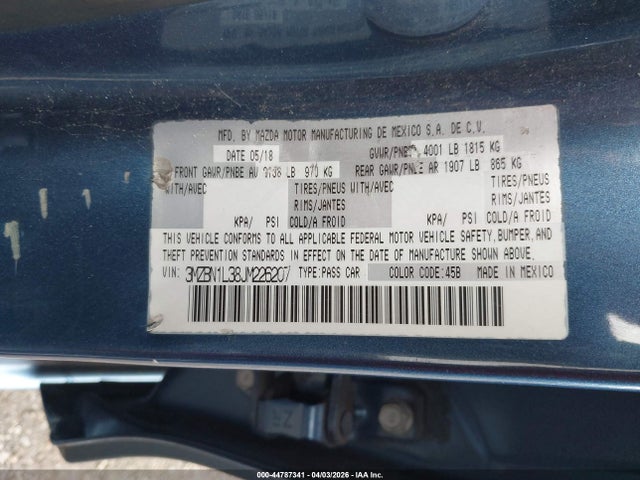3MZBN1L38JM226207 Mazda Mazda3 Touring