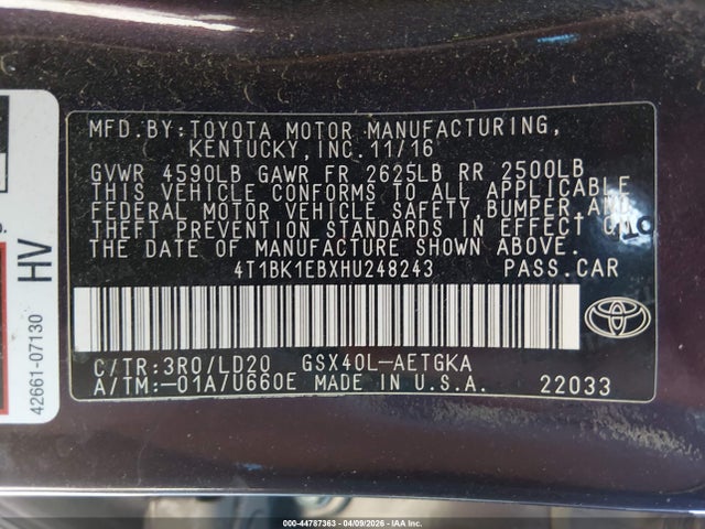 Aukcja sprzedaży 2017 Toyota Avalon Xle, vin: 4T1BK1EBXHU248243, numer aukcji: 44787363