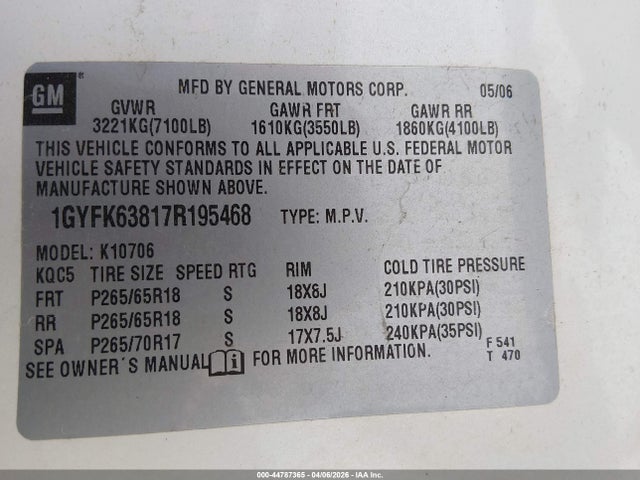 2007 CADILLAC ESCALADE 1GYFK63817R195468 Photo 8