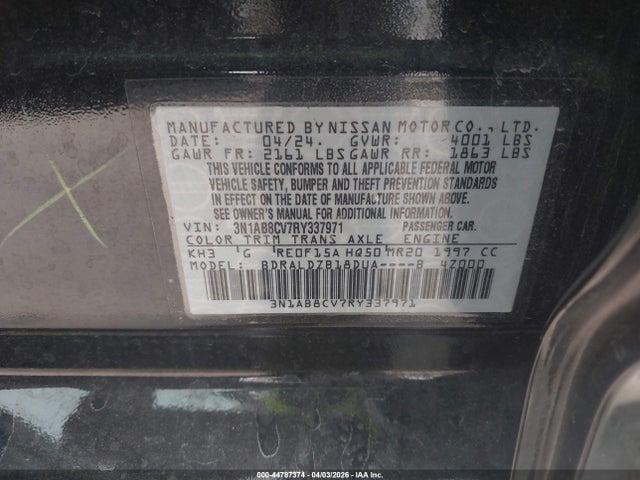 3N1AB8CV7RY337971 Nissan Sentra Sv Xtronic Cvt