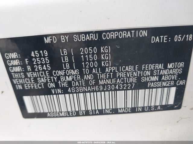 2018 SUBARU LEGACY 4S3BNAH69J3043227 Photo 8