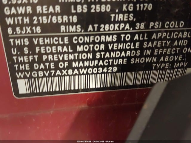 Продаж на аукціоні авто 2010 Volkswagen Tiguan S, vin: WVGBV7AX8AW003429, номер лоту: 44787406