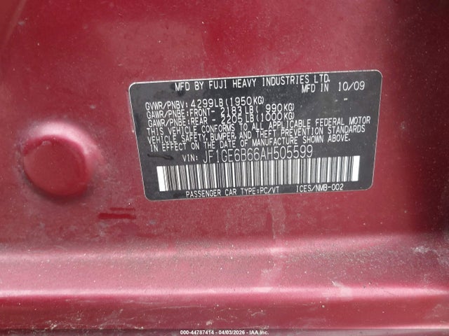 Aukcja sprzedaży 2010 Subaru Impreza 2.5i Premium, vin: JF1GE6B66AH505599, numer aukcji: 44787414