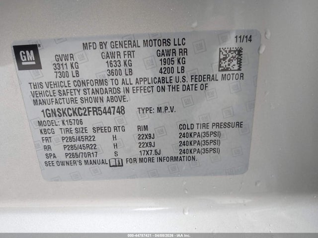 1GNSKCKC2FR544748 Chevrolet Tahoe Ltz
