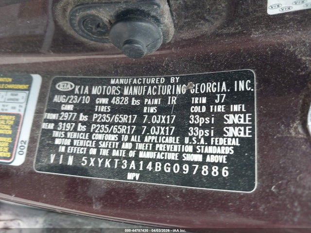 Продаж на аукціоні авто 2011 Kia Sorento Lx, vin: 5XYKT3A14BG097886, номер лоту: 44787430