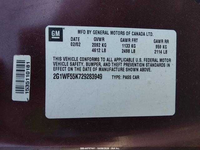 2002 CHEVROLET IMPALA 2G1WF55K729283949 Photo 8