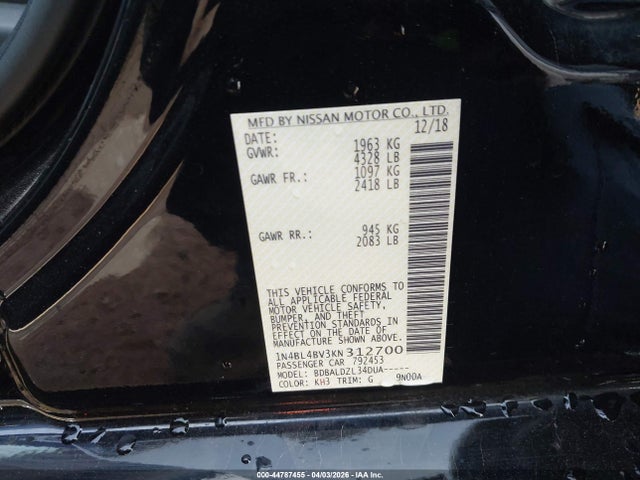 1N4BL4BV3KN312700 Nissan Altima 2.5 S