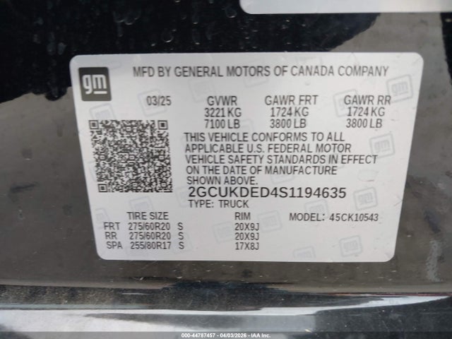 Aukcja sprzedaży 2025 Chevrolet Silverado 1500 4wd  Standard Bed Lt, vin: 2GCUKDED4S1194635, numer aukcji: 44787457