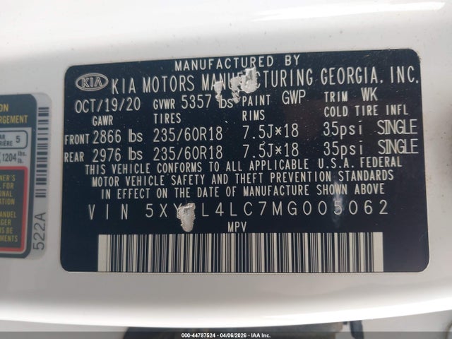 Продажа на аукционе авто 2021 Kia Sorento S, vin: 5XYRL4LC7MG005062, номер лота: 44787524